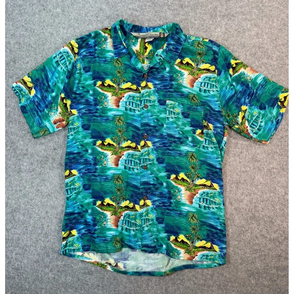 Pineapple Connection Creations By HeyMan Mens L Rayon Tropical Hawaiian Shirt